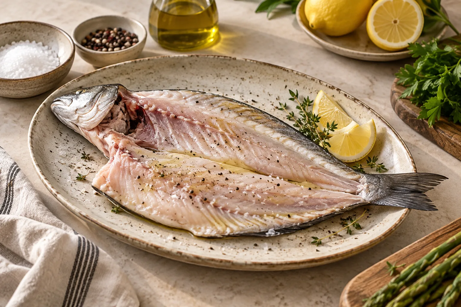 Robalo limpo e aberto em livro: como o cozinhar com critério