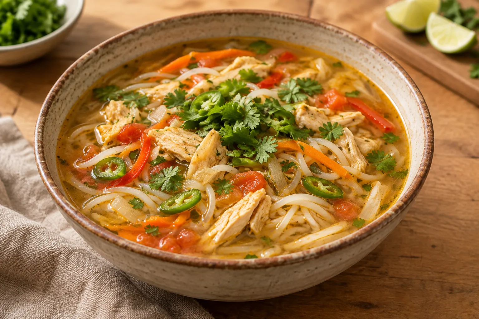 Thukpa nepalese con pollo e noodles di riso