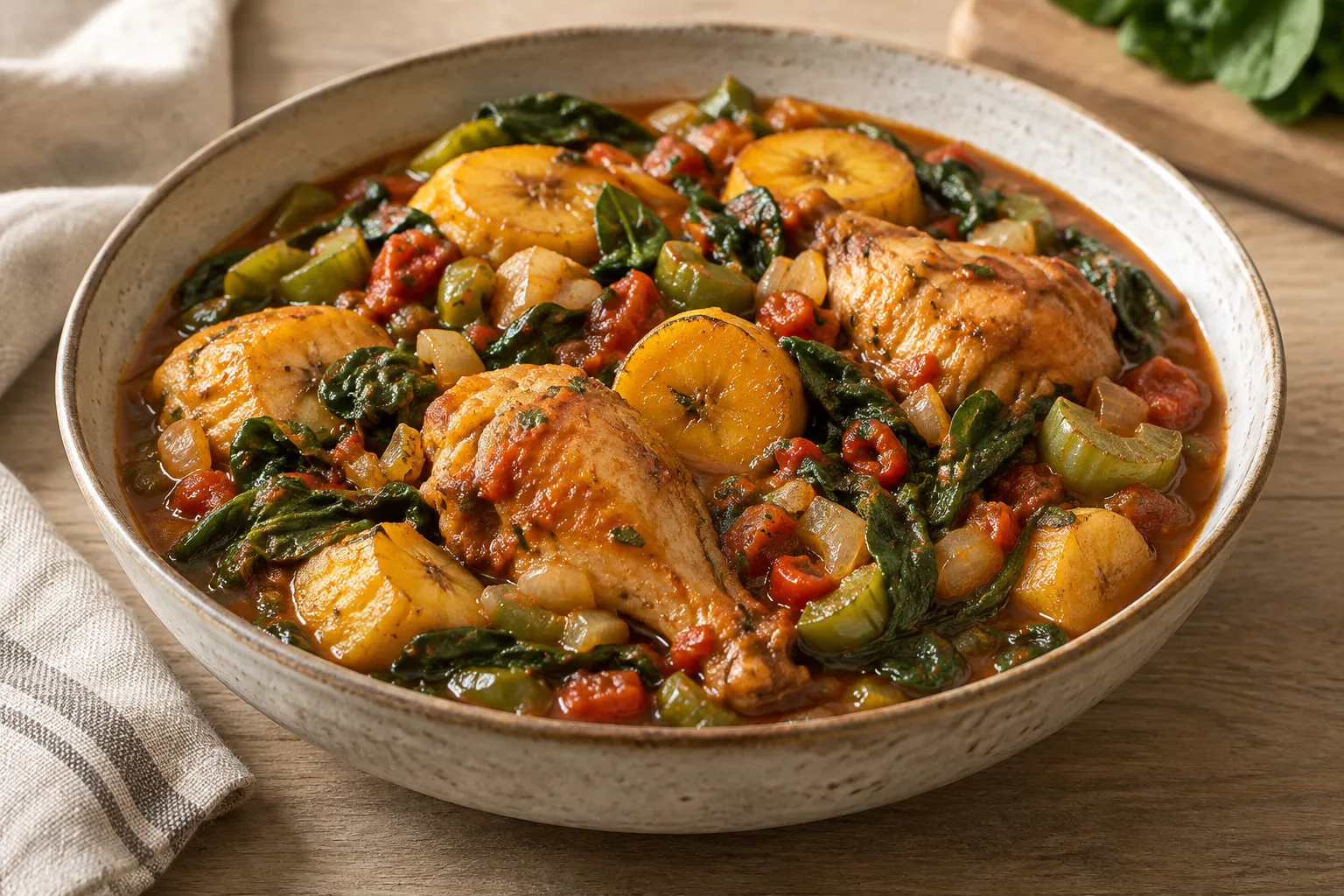 Ruandisches Igisafuliya mit Hähnchen und Kochbanane