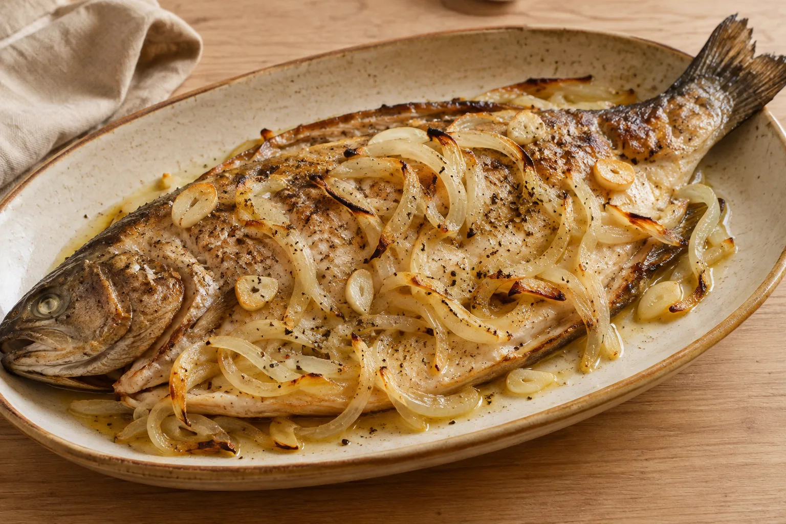 Trota al forno con cipolla