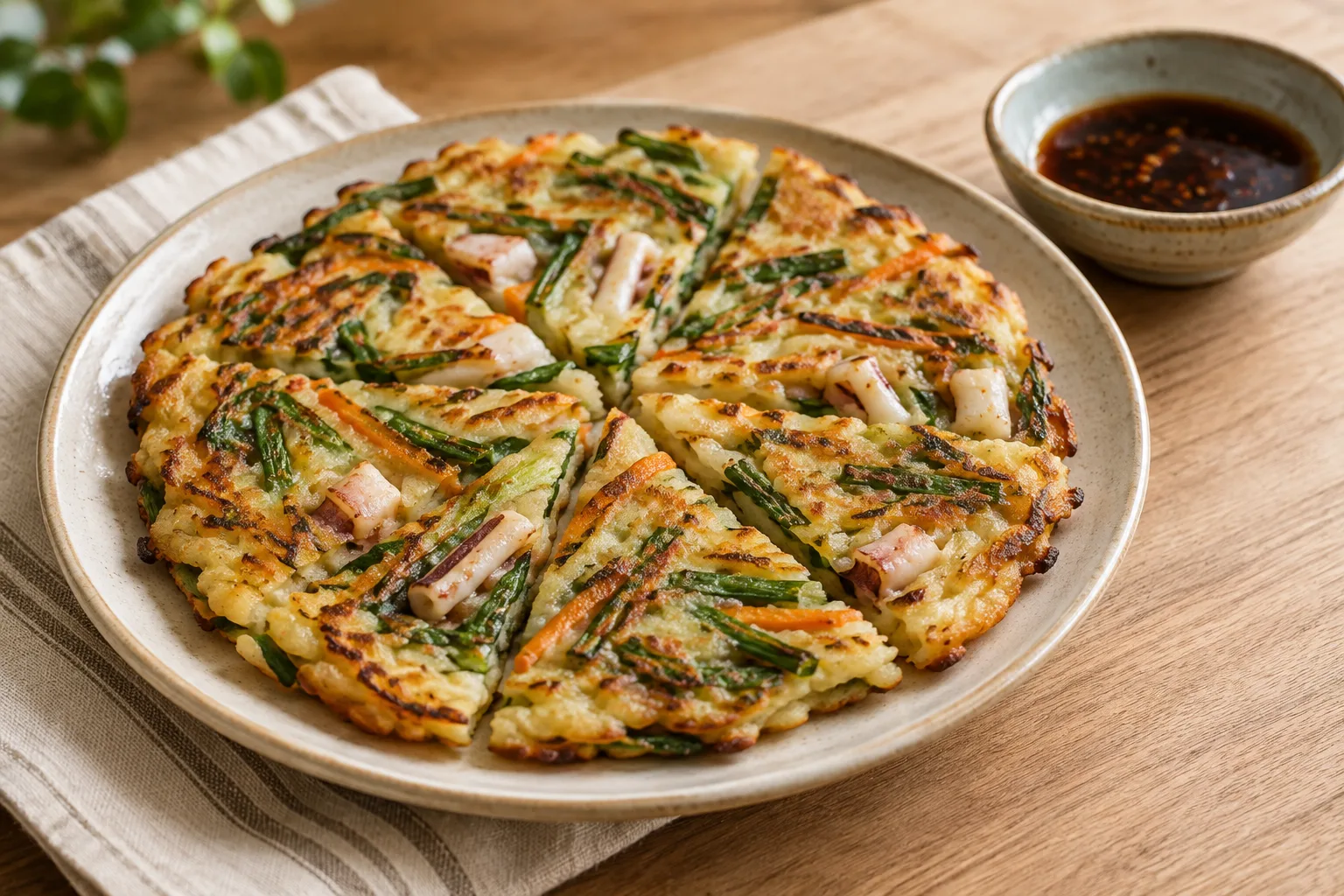 Korean haemul pajeon (scallion and squid pancakes)