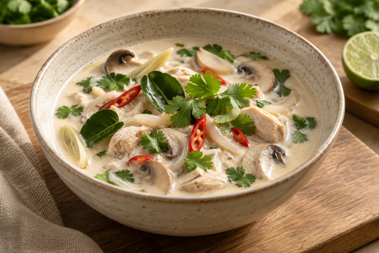 Tom kha gai thailandese con pollo e latte di cocco