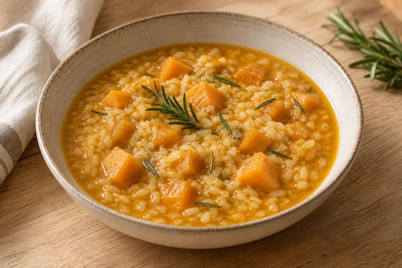 Brothy Rice with Pumpkin and Rosemary