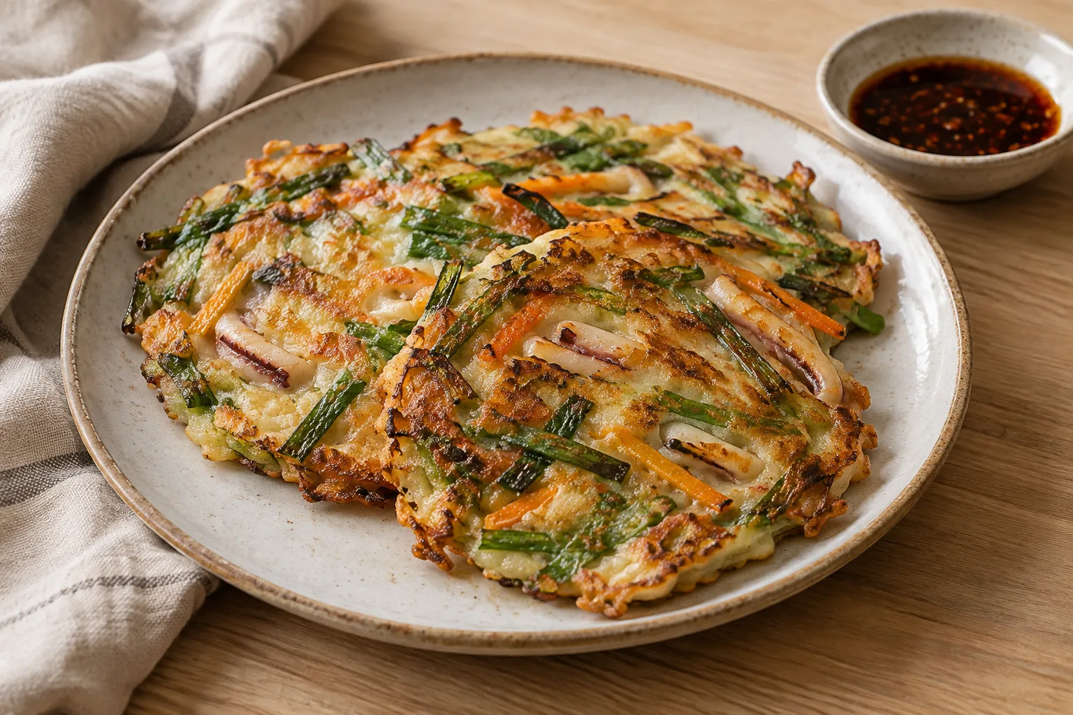 Haemul pajeon (panquecas coreanas de cebolinha e lula)