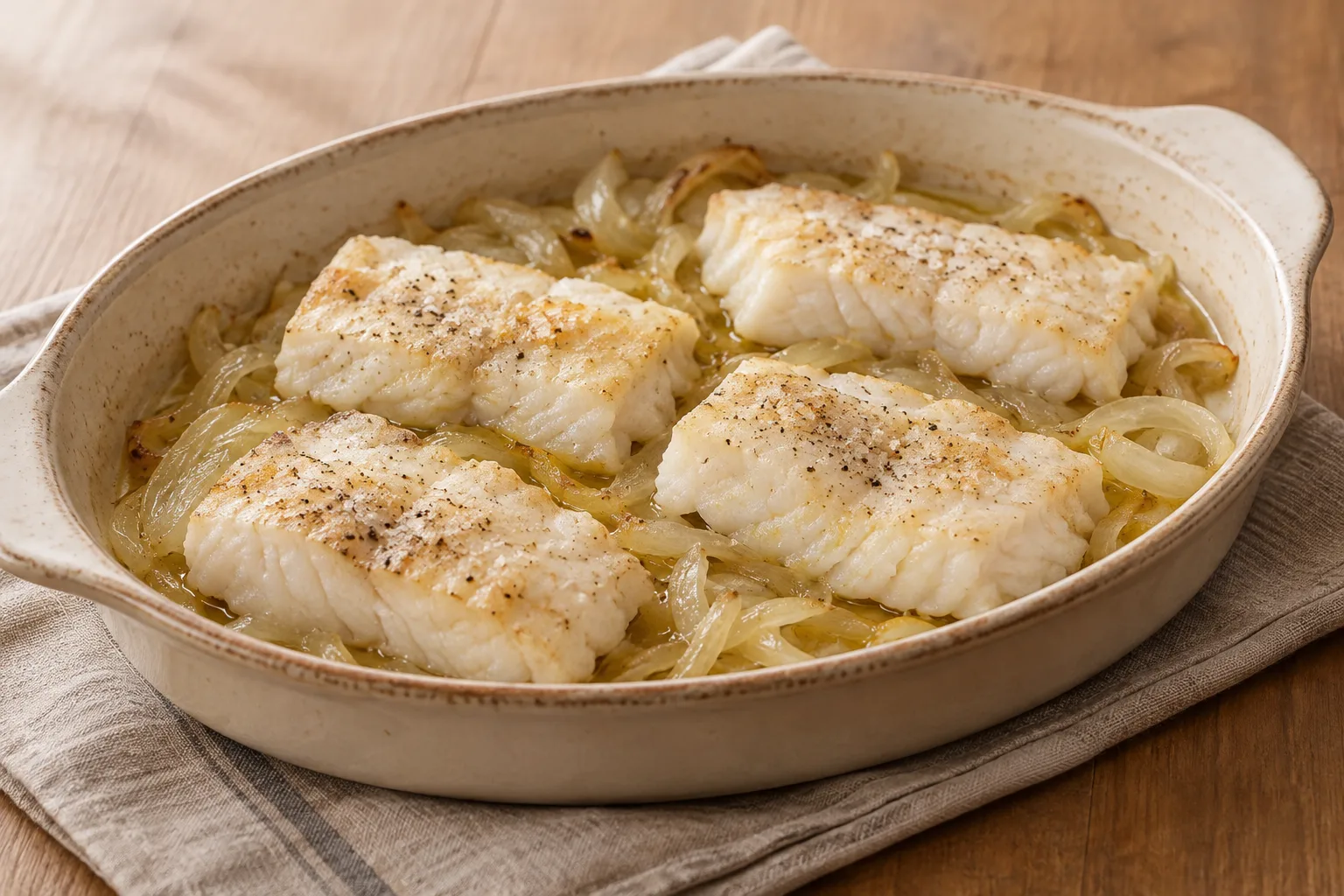 Nasello al forno con cipolla