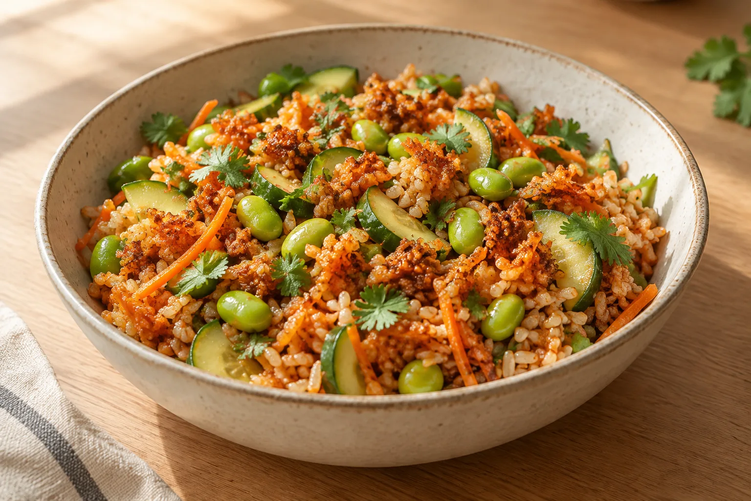 Crispy Brown Rice Salad with Cucumber