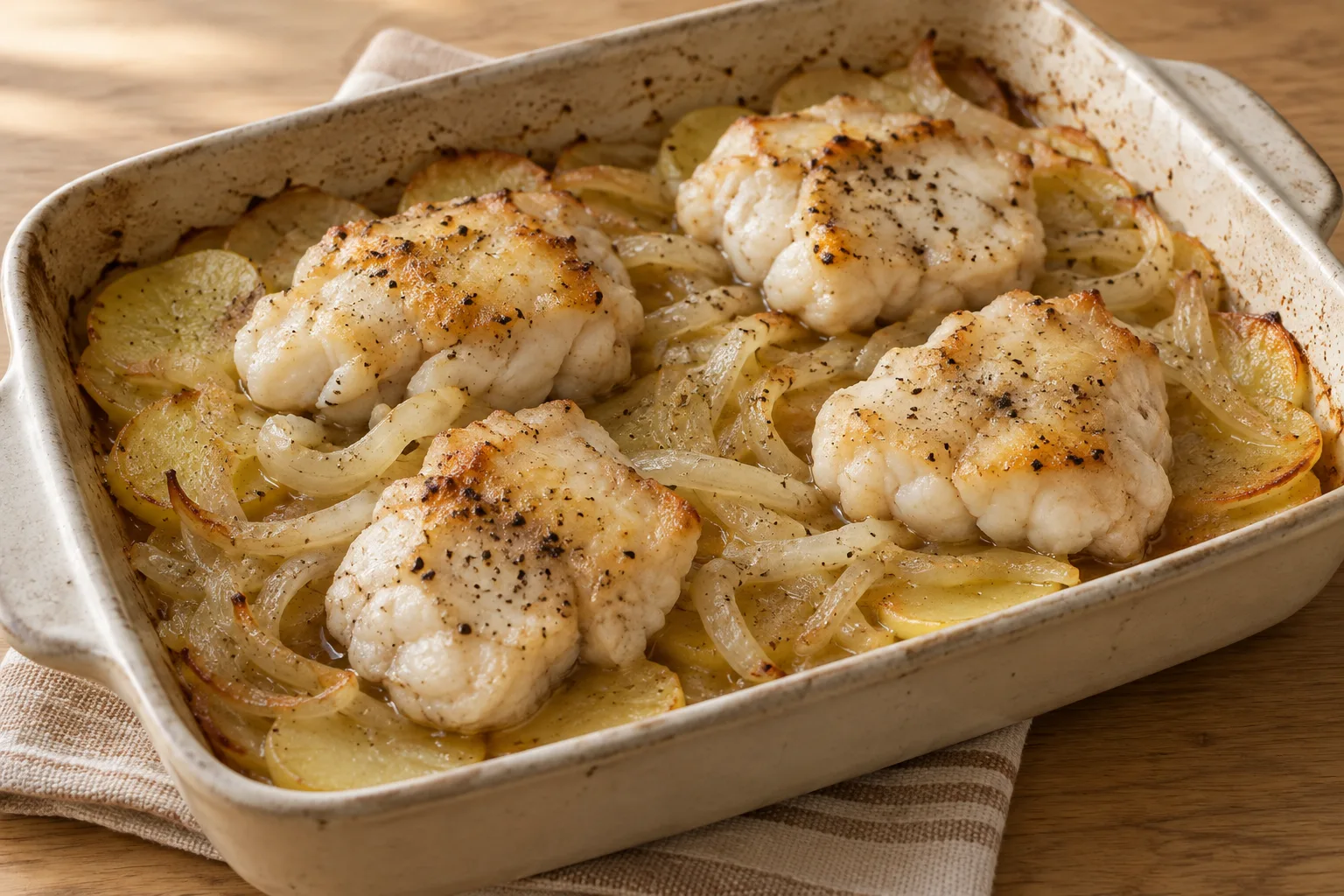 Rana pescatrice al forno con cipolla