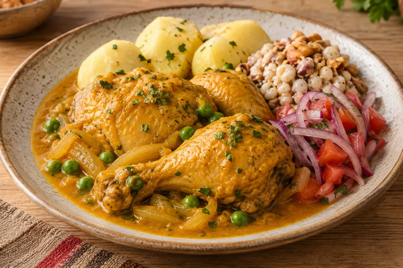 Sajta de pollo boliviana con tunta e arachidi