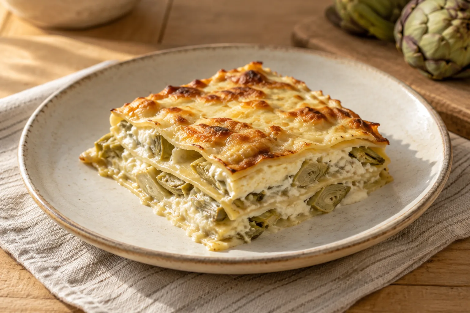 Baked pasta with artichokes and ricotta