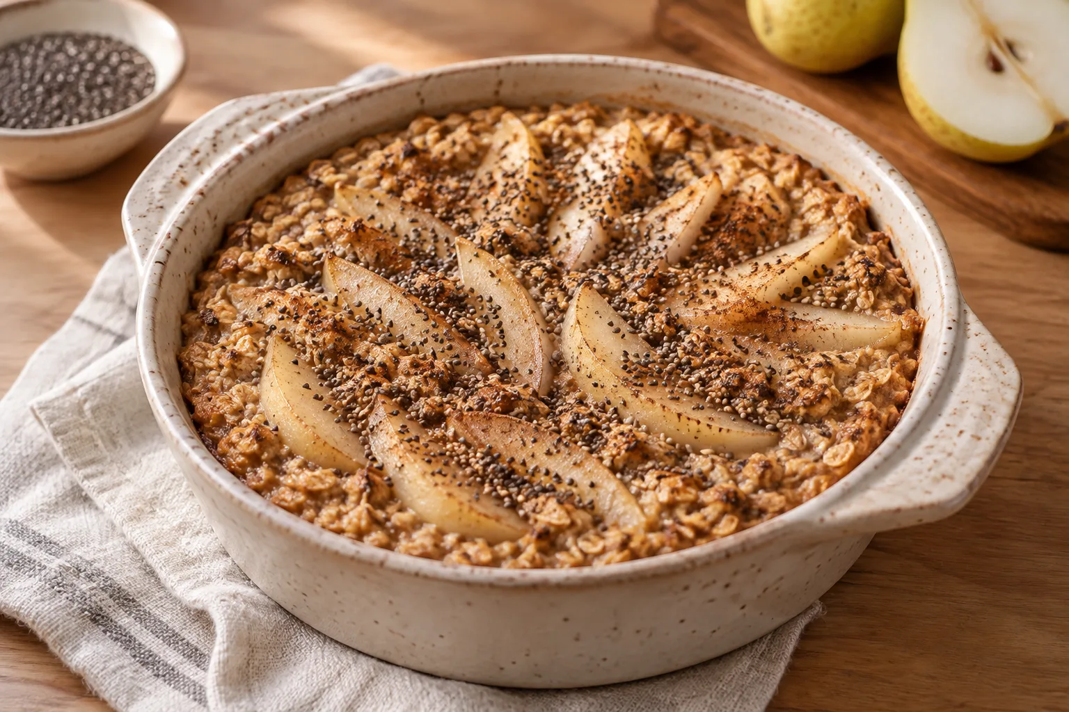 Avena horneada de pera y semillas