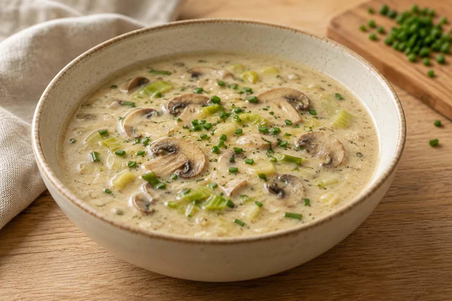 Zuppa delicata di funghi e porri