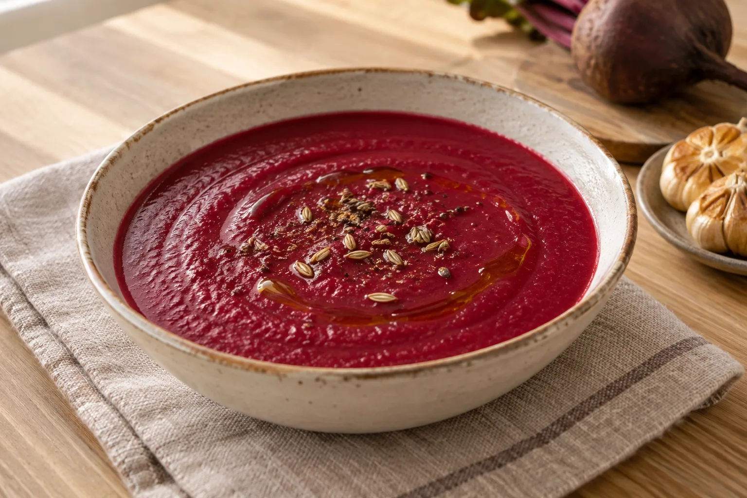 Roasted Beetroot and Roasted Garlic Soup