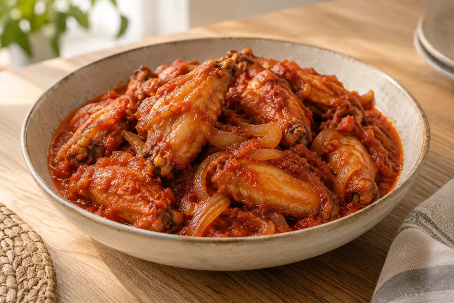 Mbawa ya Tomati (alitas de pollo con tomate)