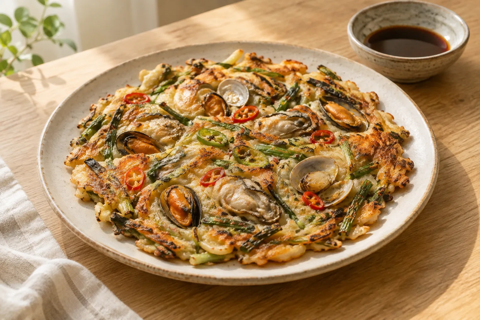 Korean Haemul Pajeon with Seafood and Scallions