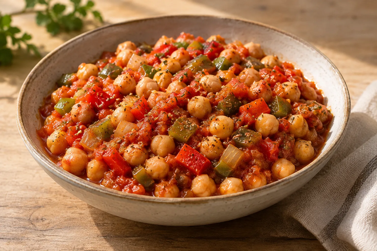 Sautéed Chickpeas and Vegetables with Tomato
