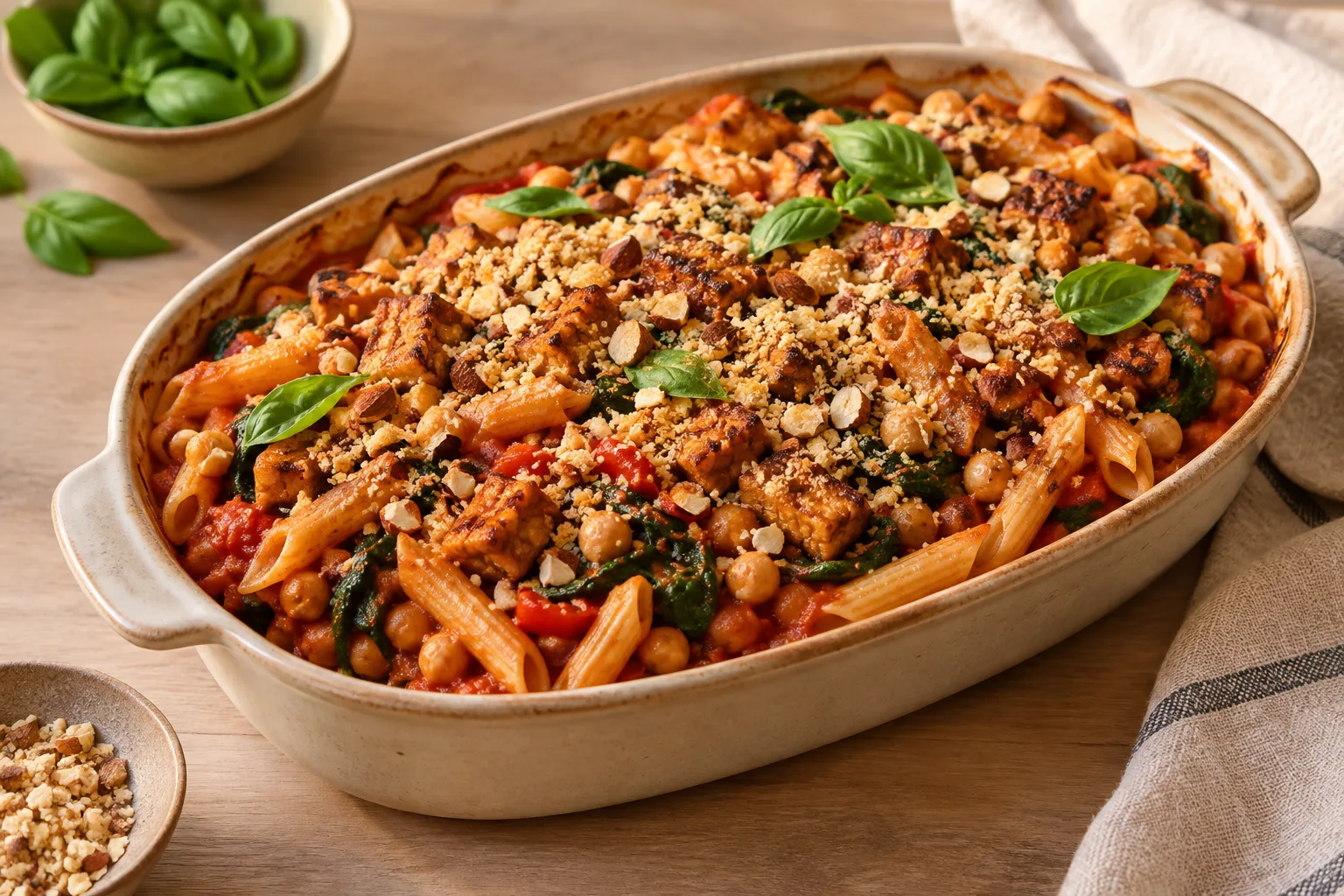 Pasta al forno con ceci e mandorle