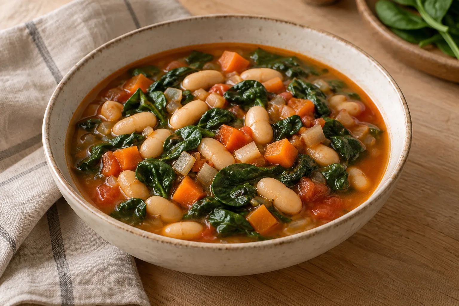 Fagioli bianchi con verdure e spinaci