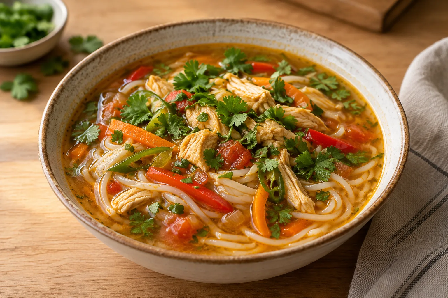 Nepalese Chicken Thukpa with Rice Noodles