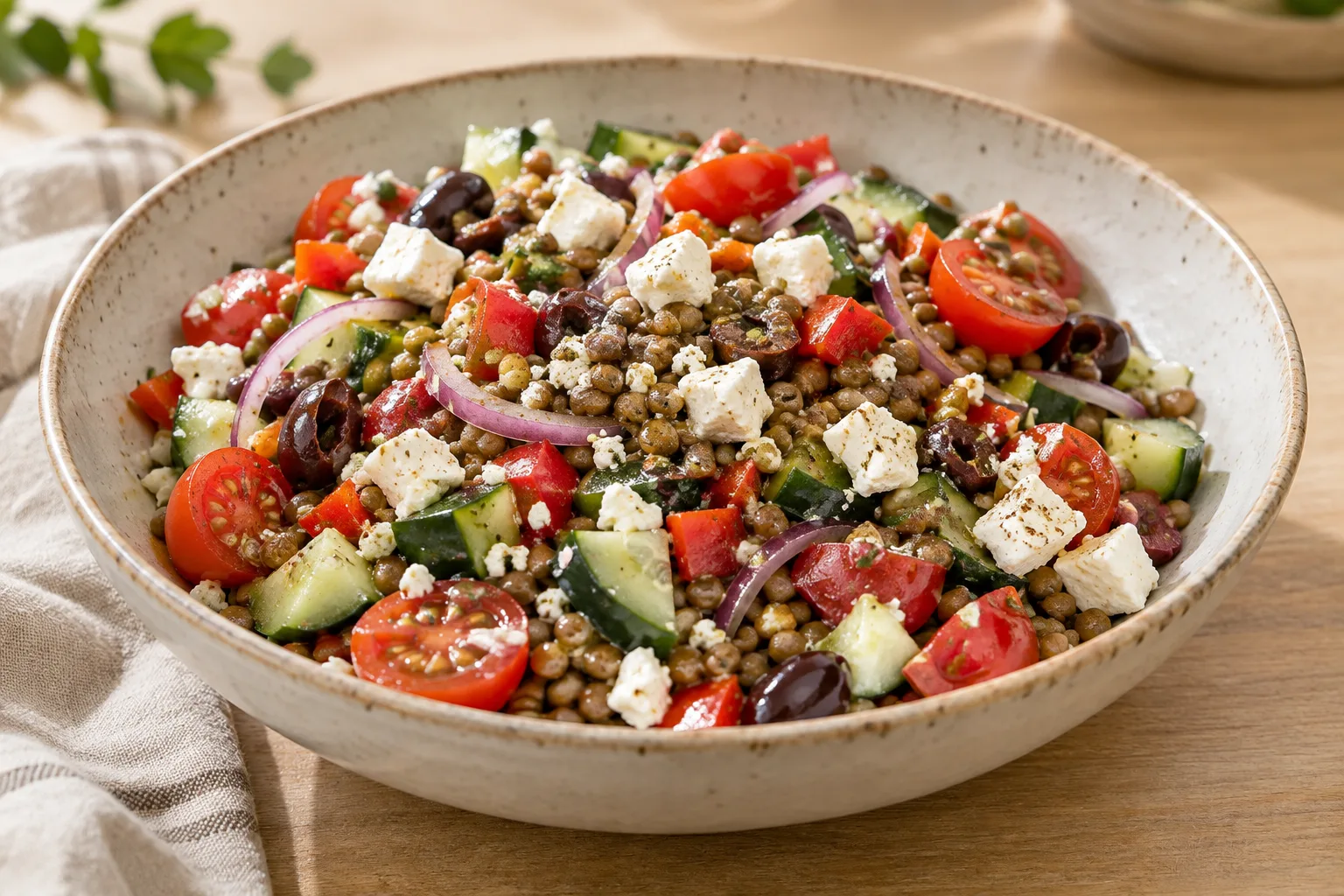 Insalata di lenticchie con formaggio fresco