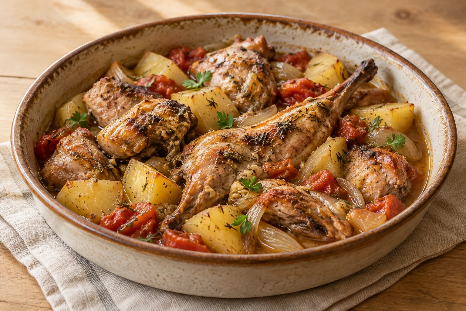Coniglio brasato al forno con erbe aromatiche