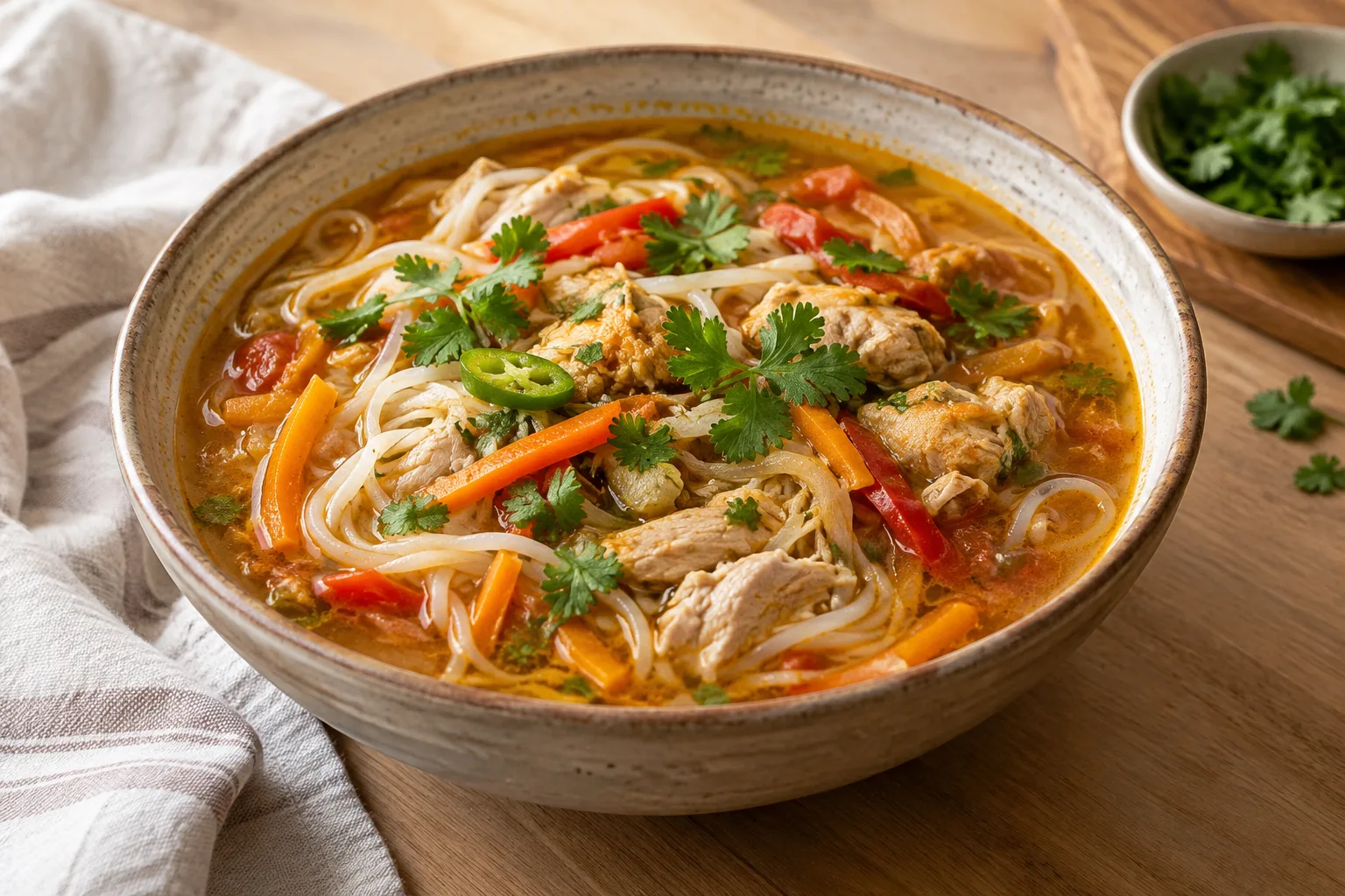 Thukpa nepalese con pollo e noodles di riso