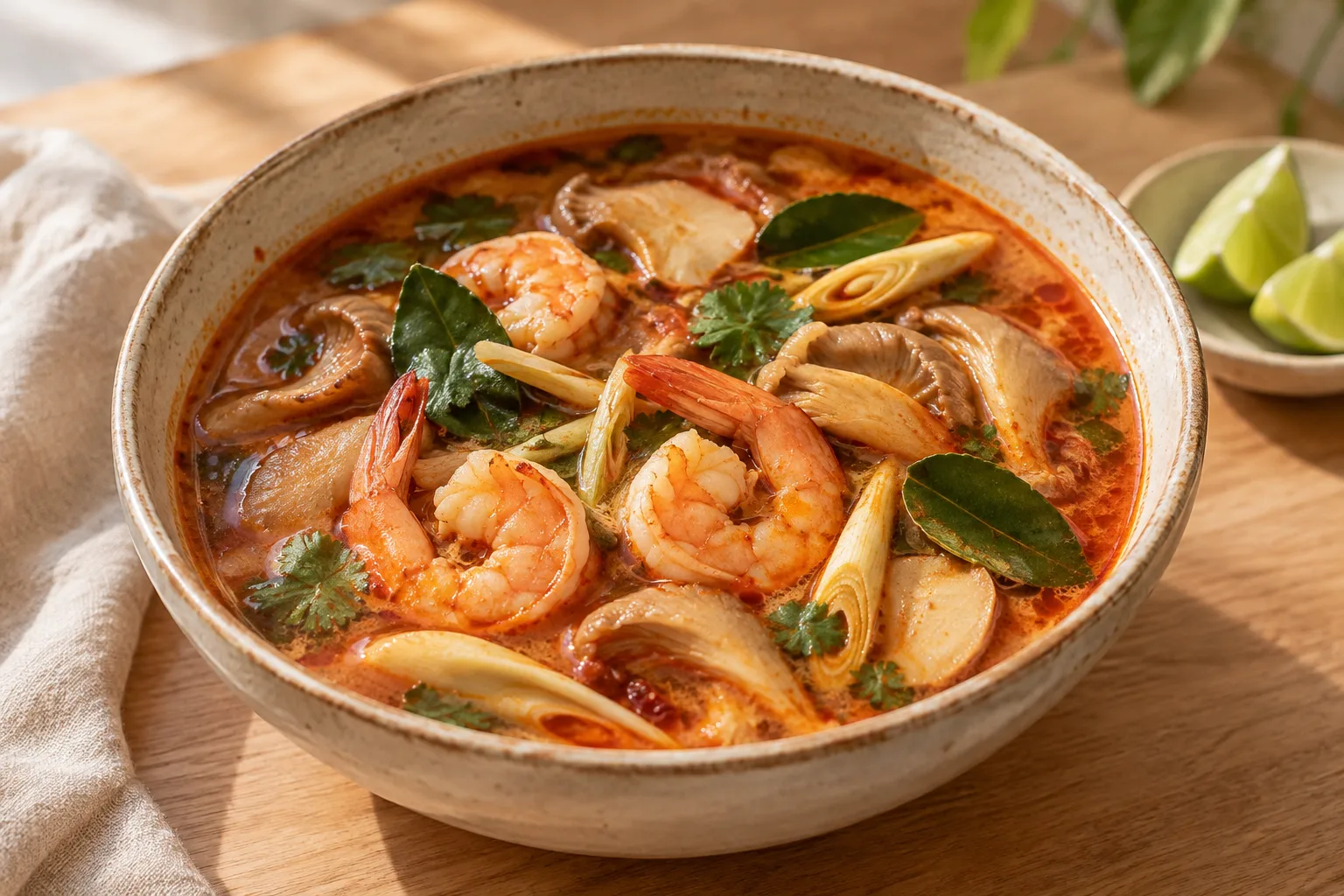 Tom yum thailandese di gamberi con nam prik pao