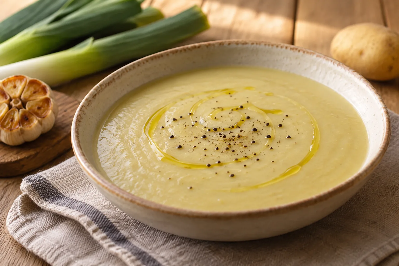 Roasted leek cream with roasted garlic
