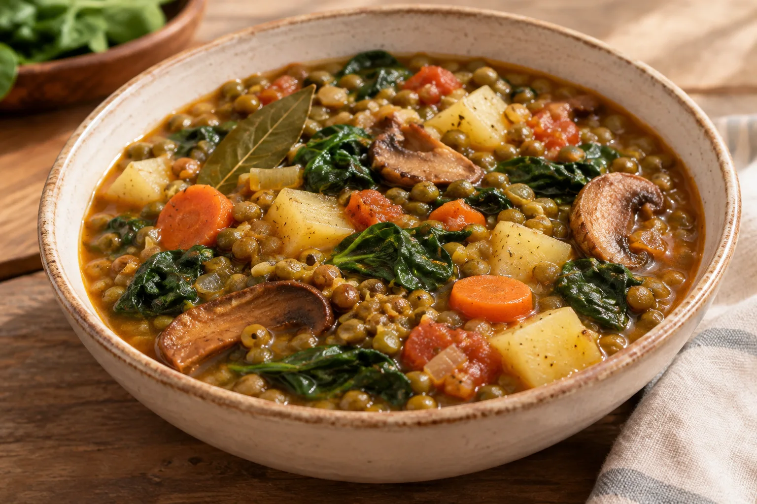 Stufato di fagioli mung verdi e spinaci